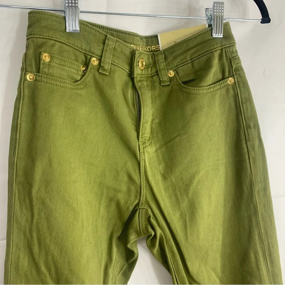 NWT Michael Kors Petite Selma Skinny High Rise Jeans in Olive Green, size 0P - Picture 6 of 11